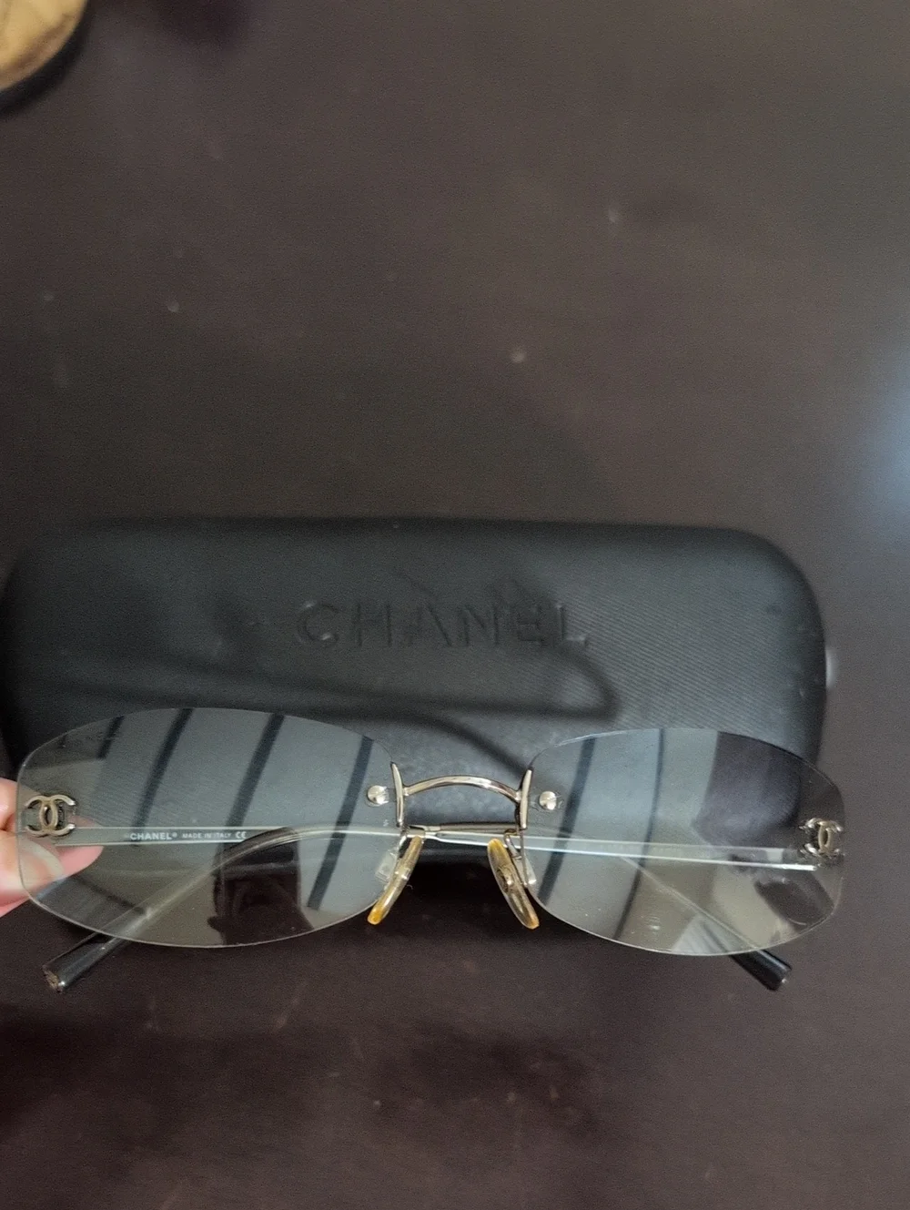 CHANEL Vintage Rimless Sunglasses 4002 - Silver Frames with Blue Gray Lenses